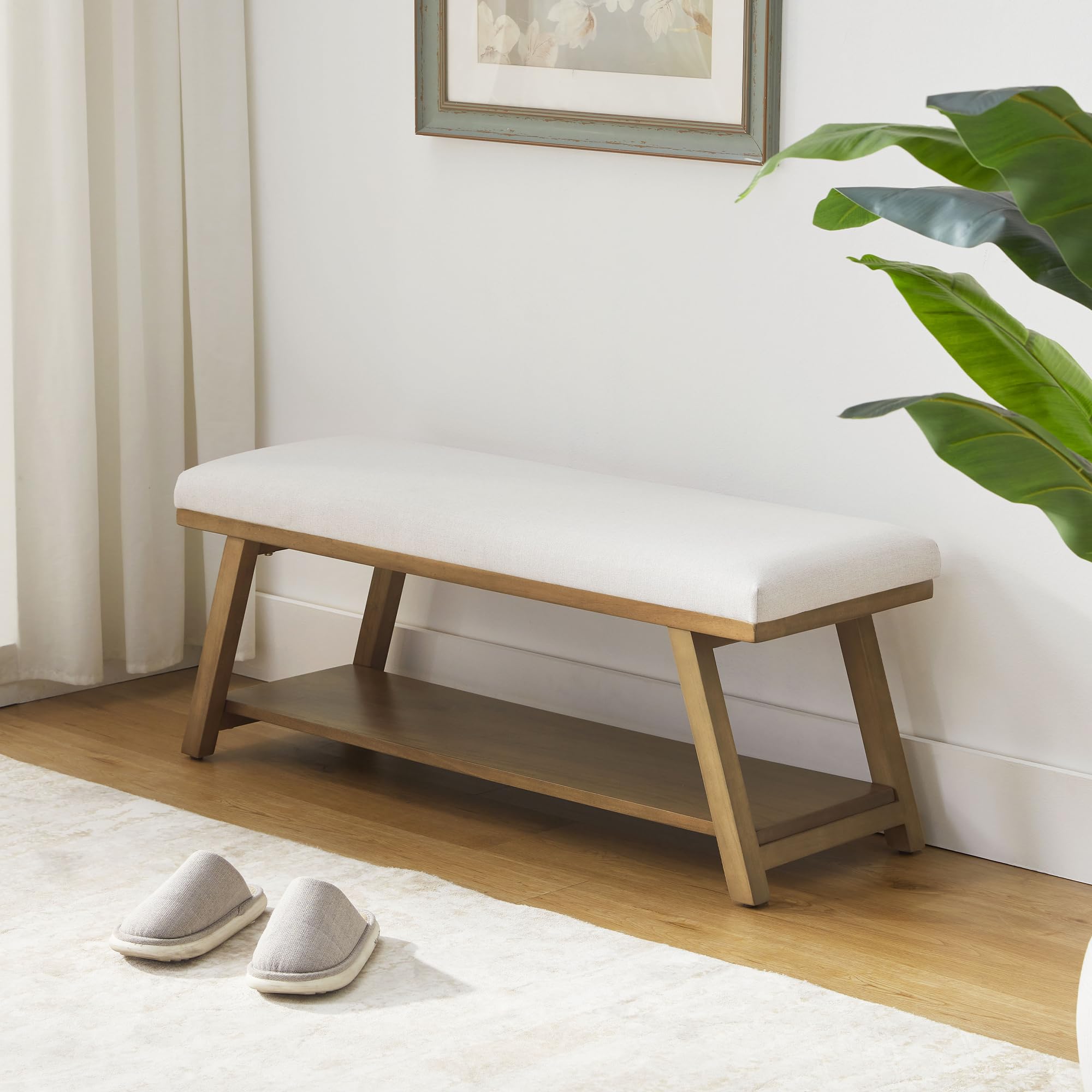 Zihanhome 45" Entryway Bench Upholstered Storage Bench for Bedroom Shoe Rack Bench for Living Room, Hallway, Mudroom, Balcony, Sturdy Indoor Bench Seat Holds Up to 300 lbs (Beige)