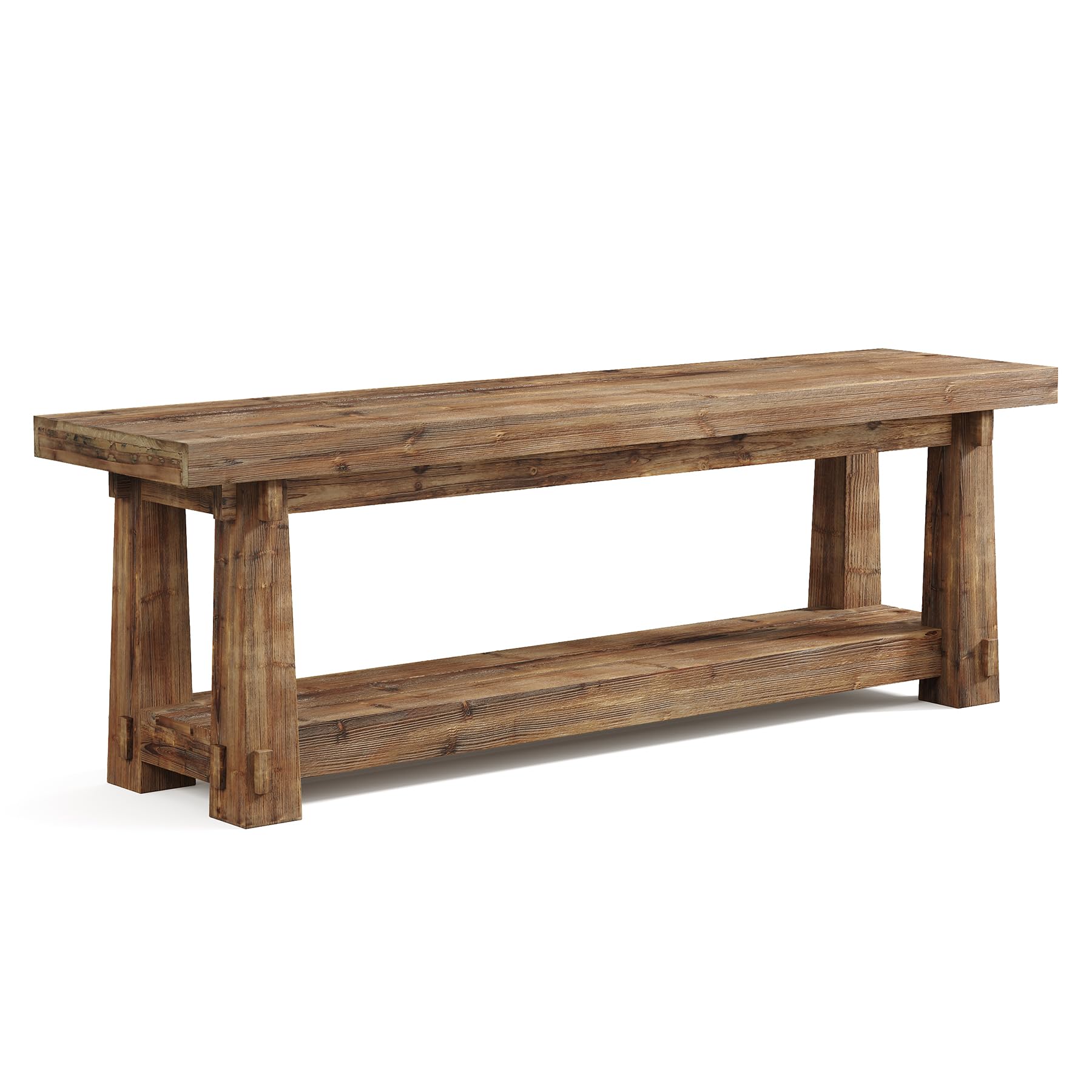 TRIBEWOOD 55" Solid Wood Entryway Bench with Shoe Storage, Rustic Wood Grain Shoe Rack Window Bench Seat for Foyer, Hallway, Mudroom, Bedroom, Easy Assembly (Rustic Light Wood)