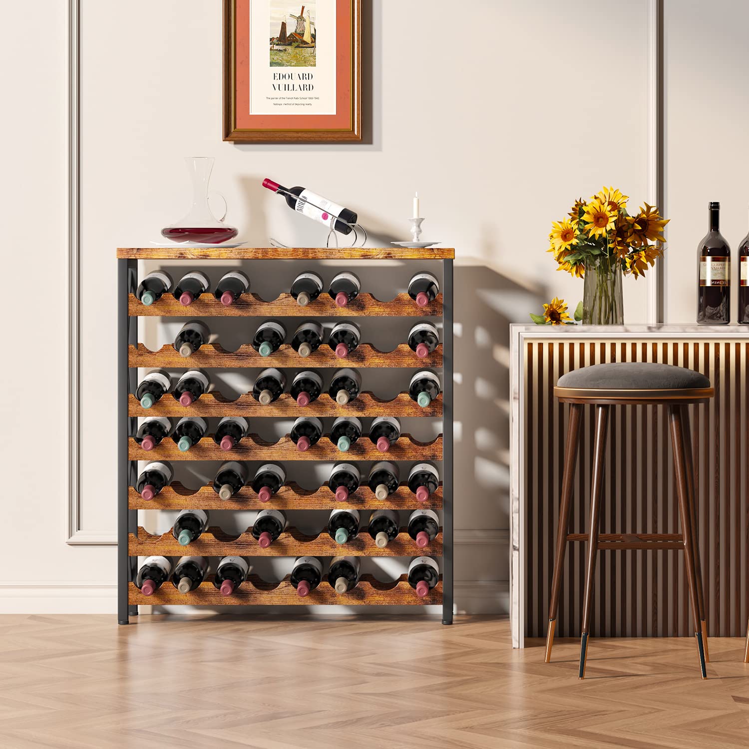 56-Bottle Freestanding Wood & Metal Wine Rack