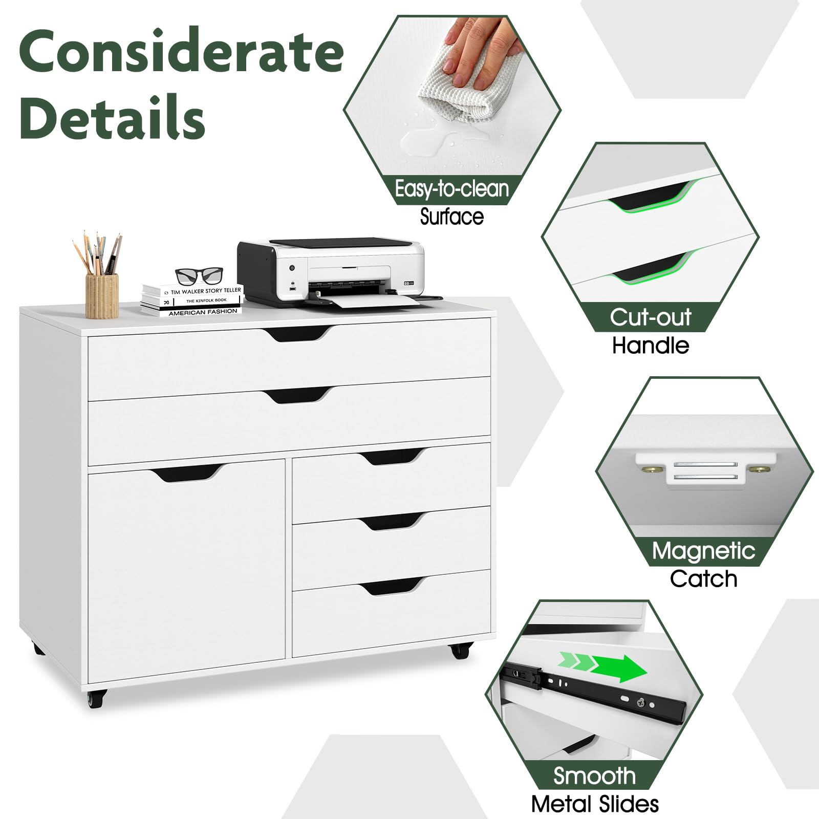 Rolling 5-Drawer File Cabinet with Wheels