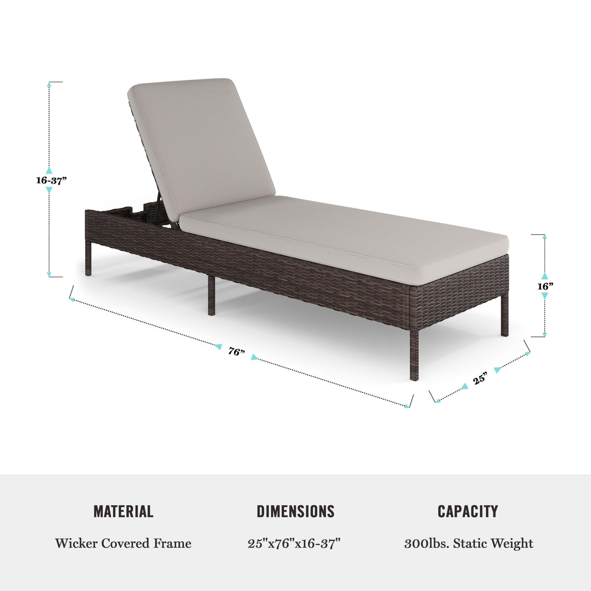 Martha Stewart Bedford Adjustable Patio Chaise Lounge Chair, Brown