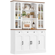 Tall Pantry Cabinet with Glass Doors & Microwave Stand