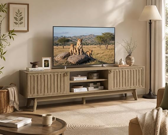 70" Fluted-Door TV Stand with Storage Cabinets