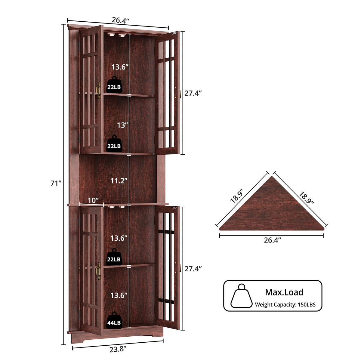 IRONCK Mid Century Modern Corner Cabinet, Red Walnut