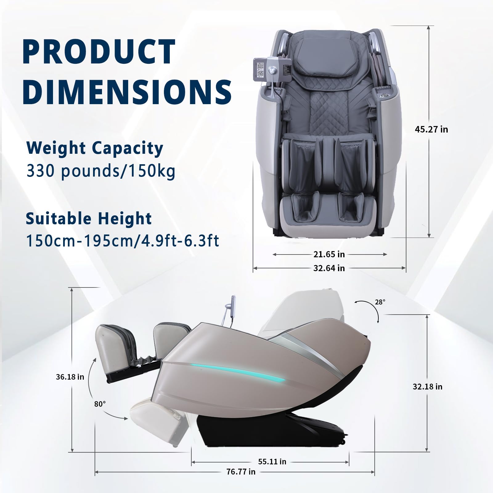 HealthRelife 4D Massage Chair Full Body Zero Gravity Recliner - 55“ SL-Track,20 Auto Modes,11 Massage Technique,40 Airbags Massage,with Yoga Stretch,APP Control,Negative Oxygen lons（Grey）