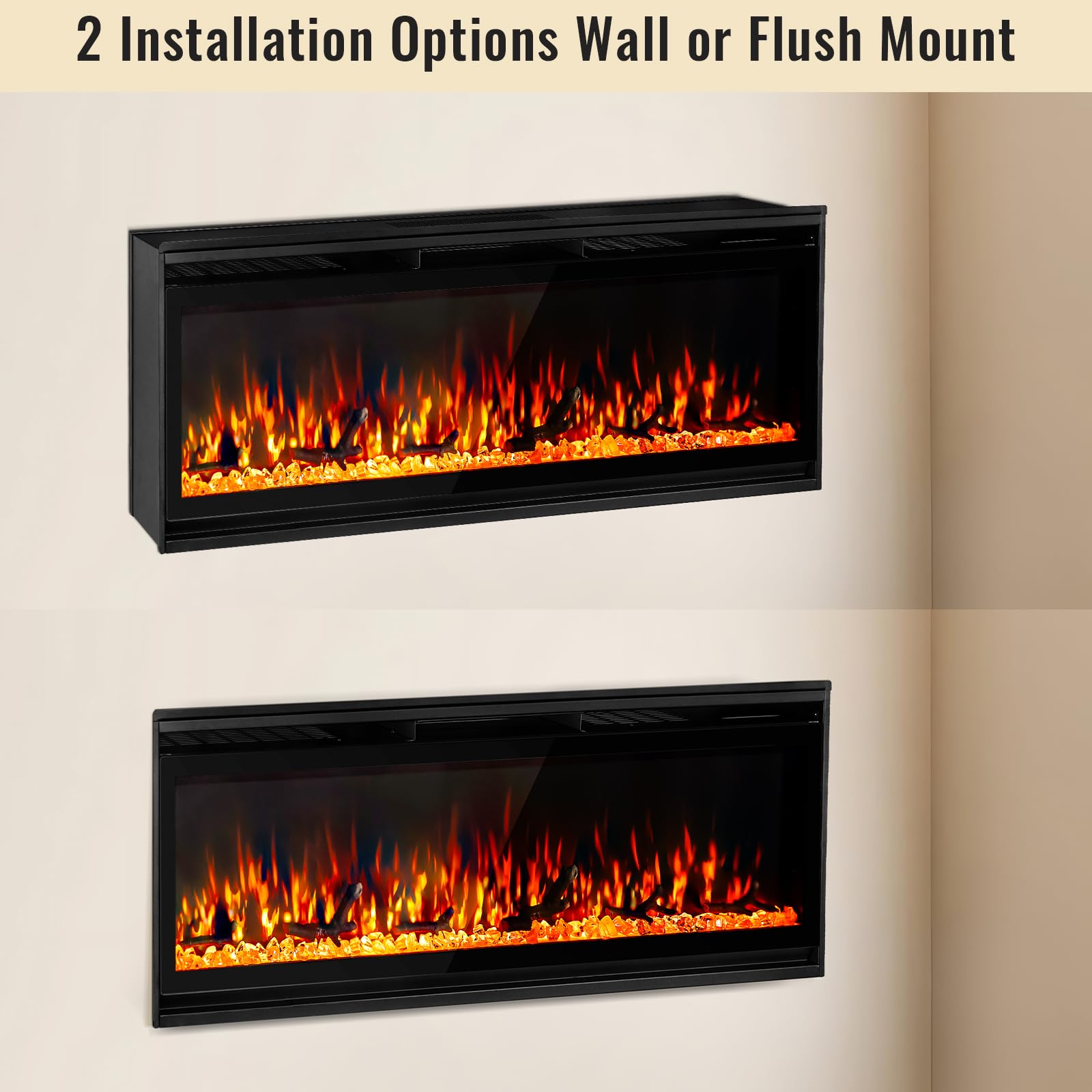 Wall Mounted Electric Fireplace Insert with Remote