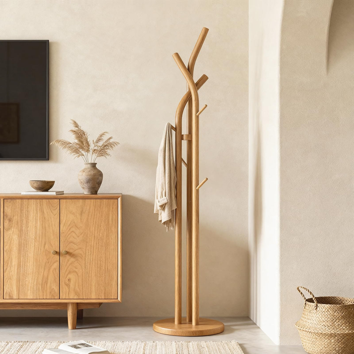 Solid Wood Coat Rack with 9 Hooks
