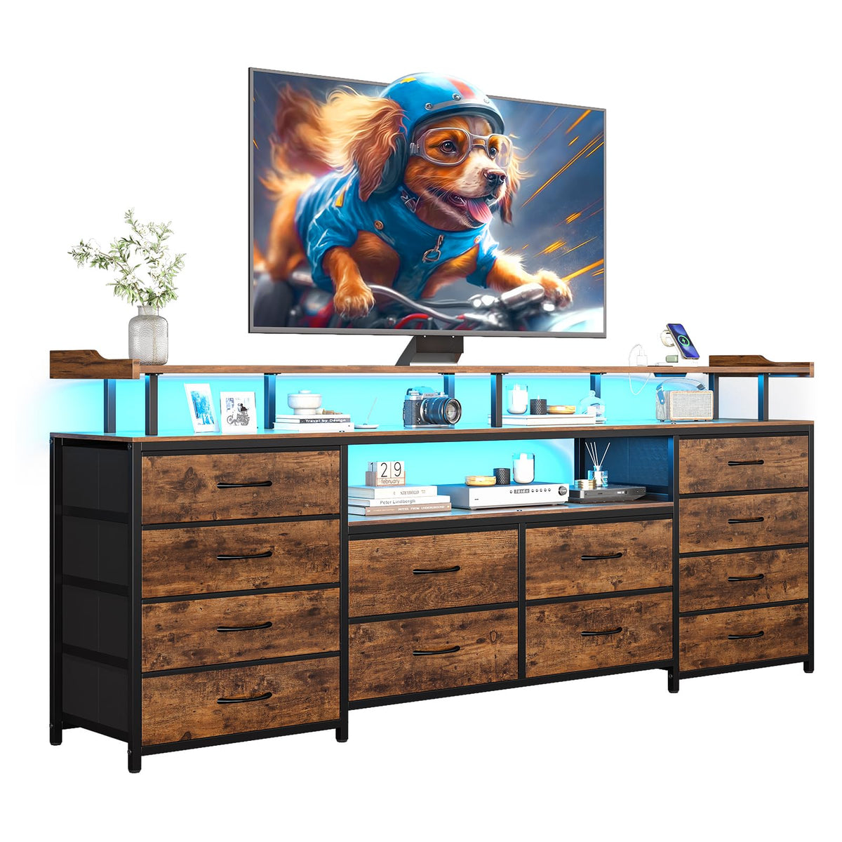 BTHFST 12 Drawers TV Stand Dresser for Bedroom for 55, 60, 70 inch TV