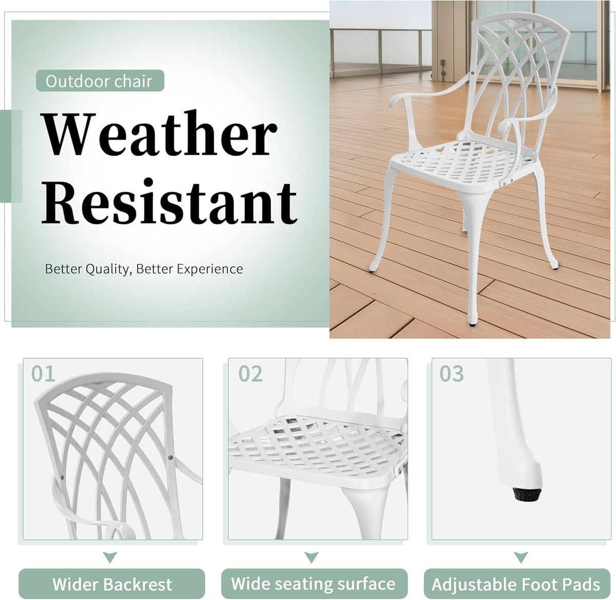 Withniture 3 Piece Outdoor Bistro Set,Patio Table and Chairs Set of 2,White