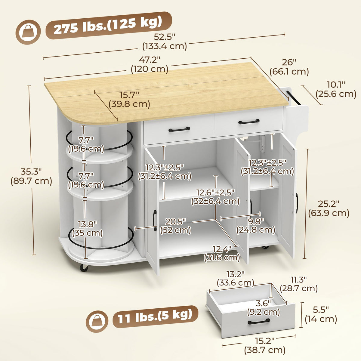 White Rolling Kitchen Island