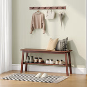 VINGLI Wood Dining Bench with Lower Shelf, Farmhouse Entryway Bench, Walnut