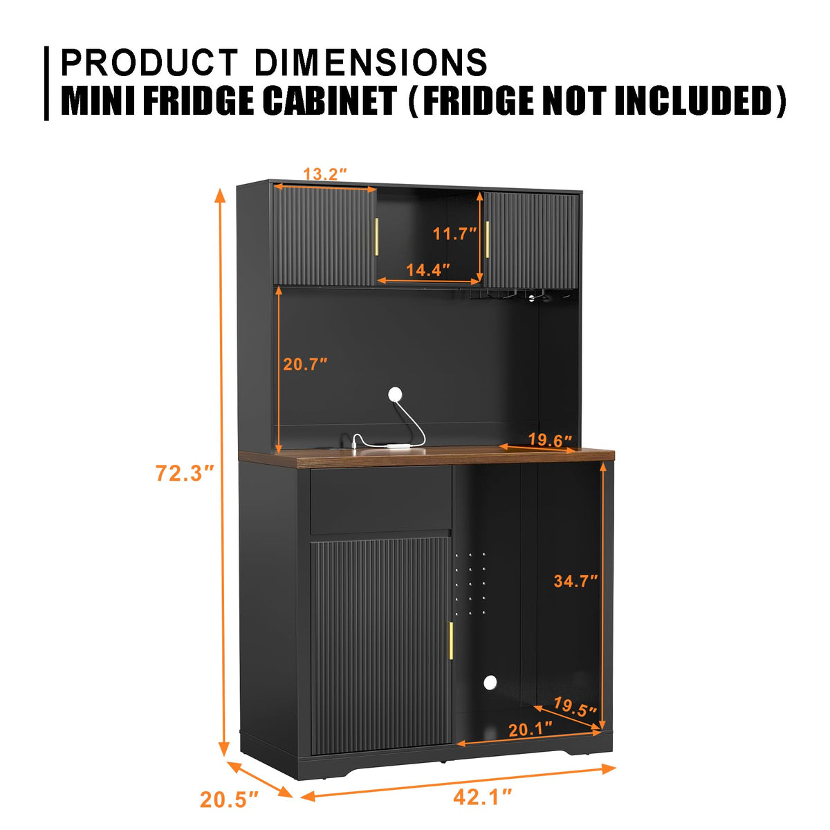 Fluted Bar Cabinet with Fridge Space