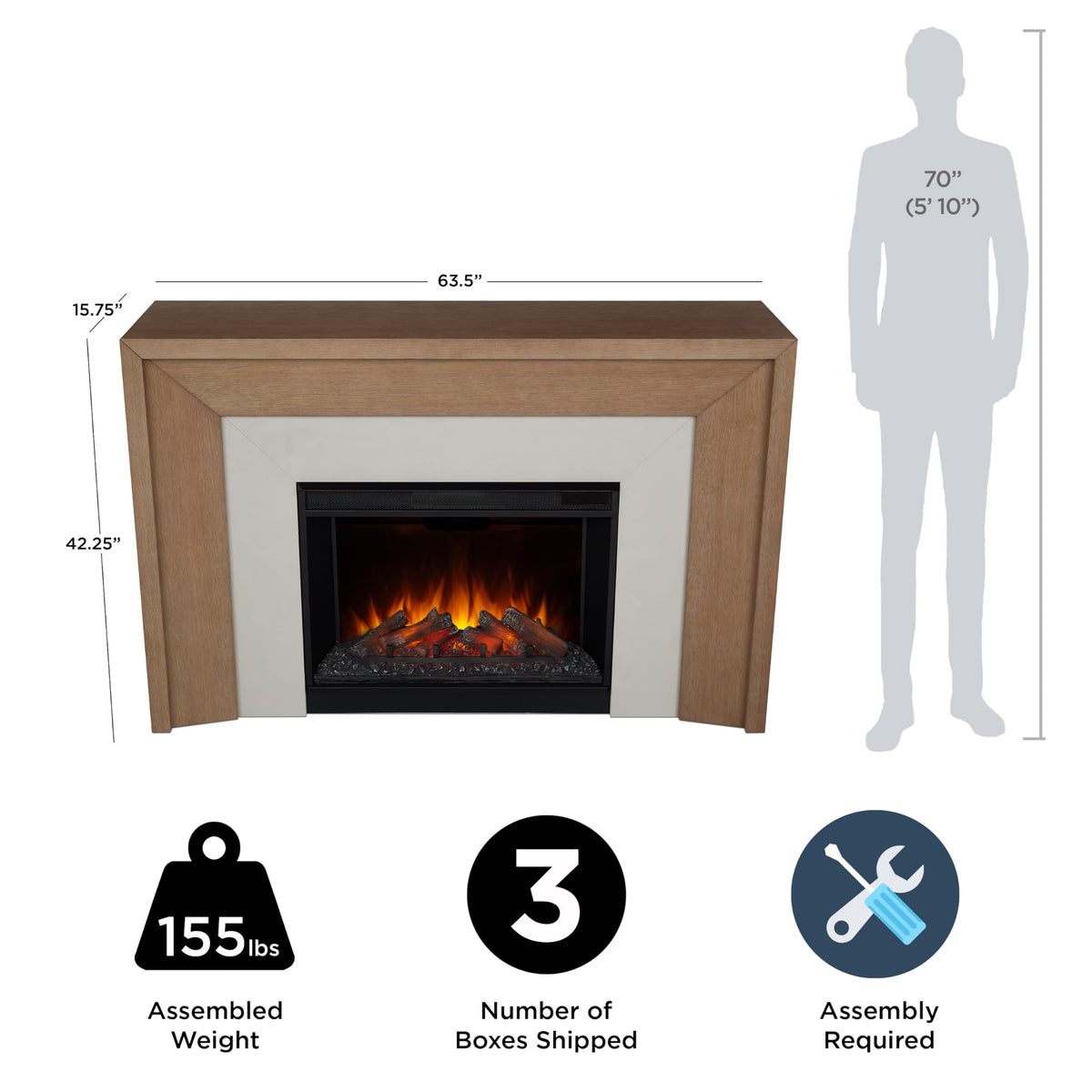Electric Fireplace with Oak Mantel