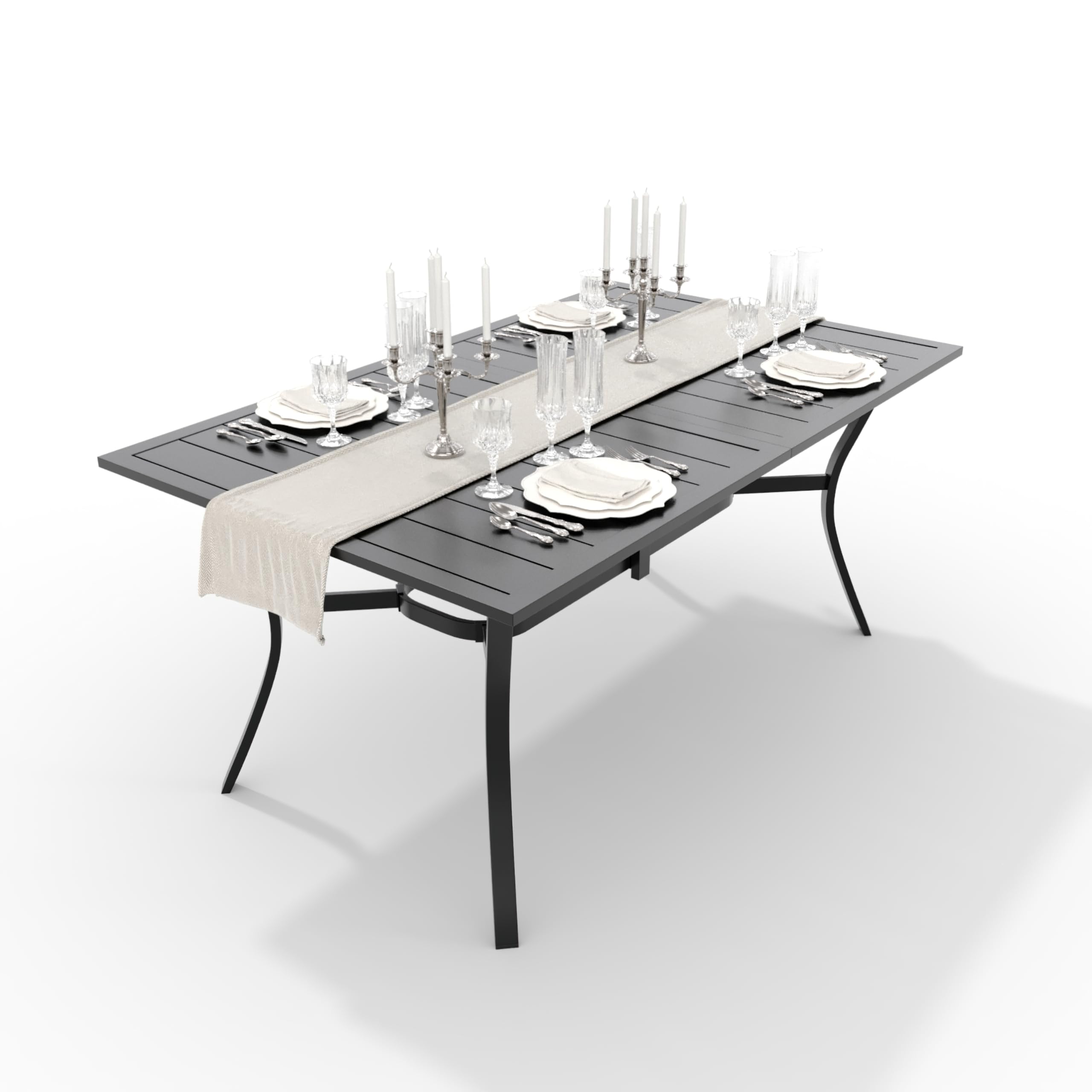 MELLCOM 63''x38'' Outdoor Dining Table for 6, E-Coating Metal Patio Dining Table with 1.57'' Umbrella Hole, All-Weather Black Rectangular Table for Porch, Garden, Backyard, Poolside, Lawn