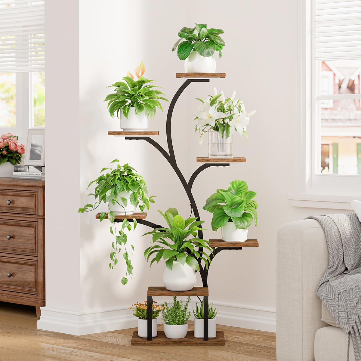 BACEKOLL Plant Stand Indoor with Grow Light, 7 Tier 49" Lighted Plant Shelf