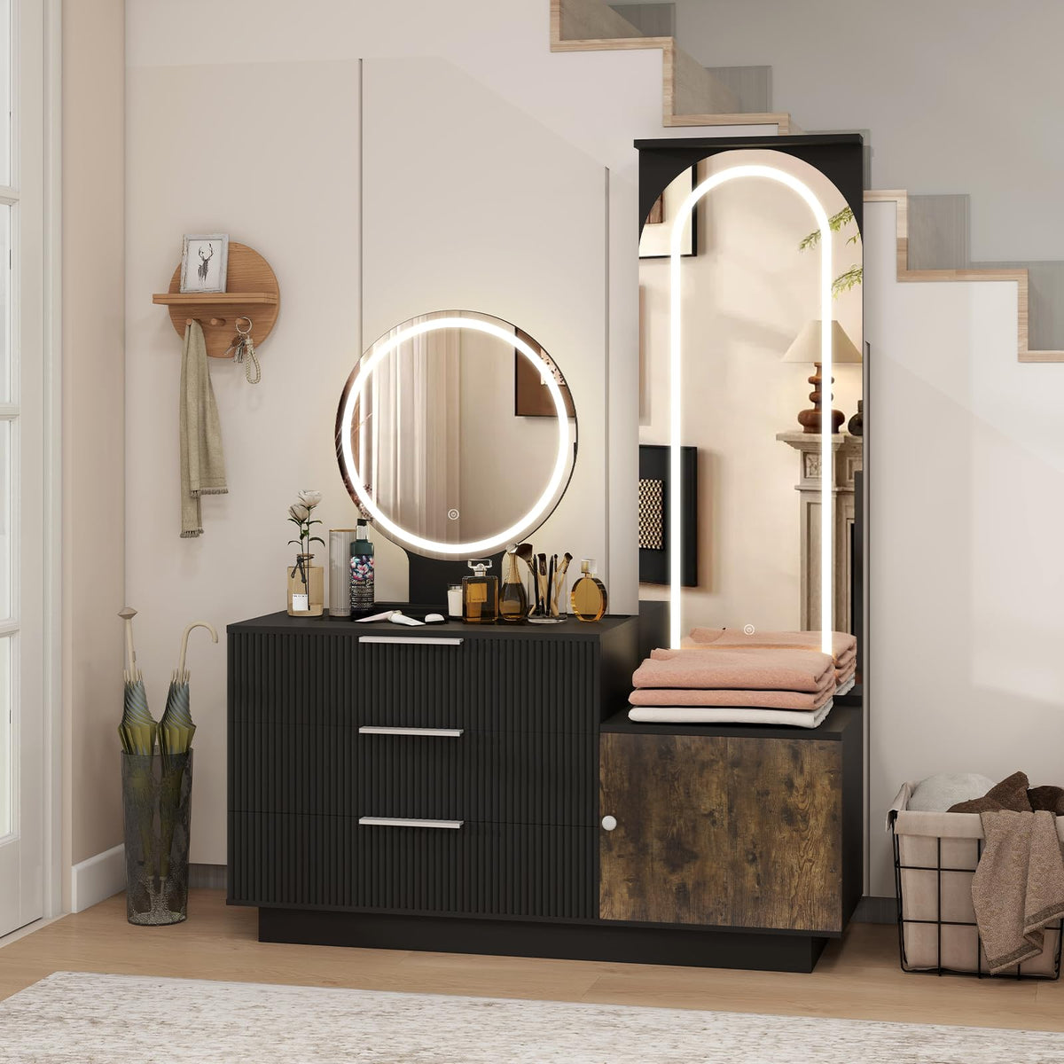 ARTETHYS Vanity Desk with Full Length Mirror, Charging Station & Lights