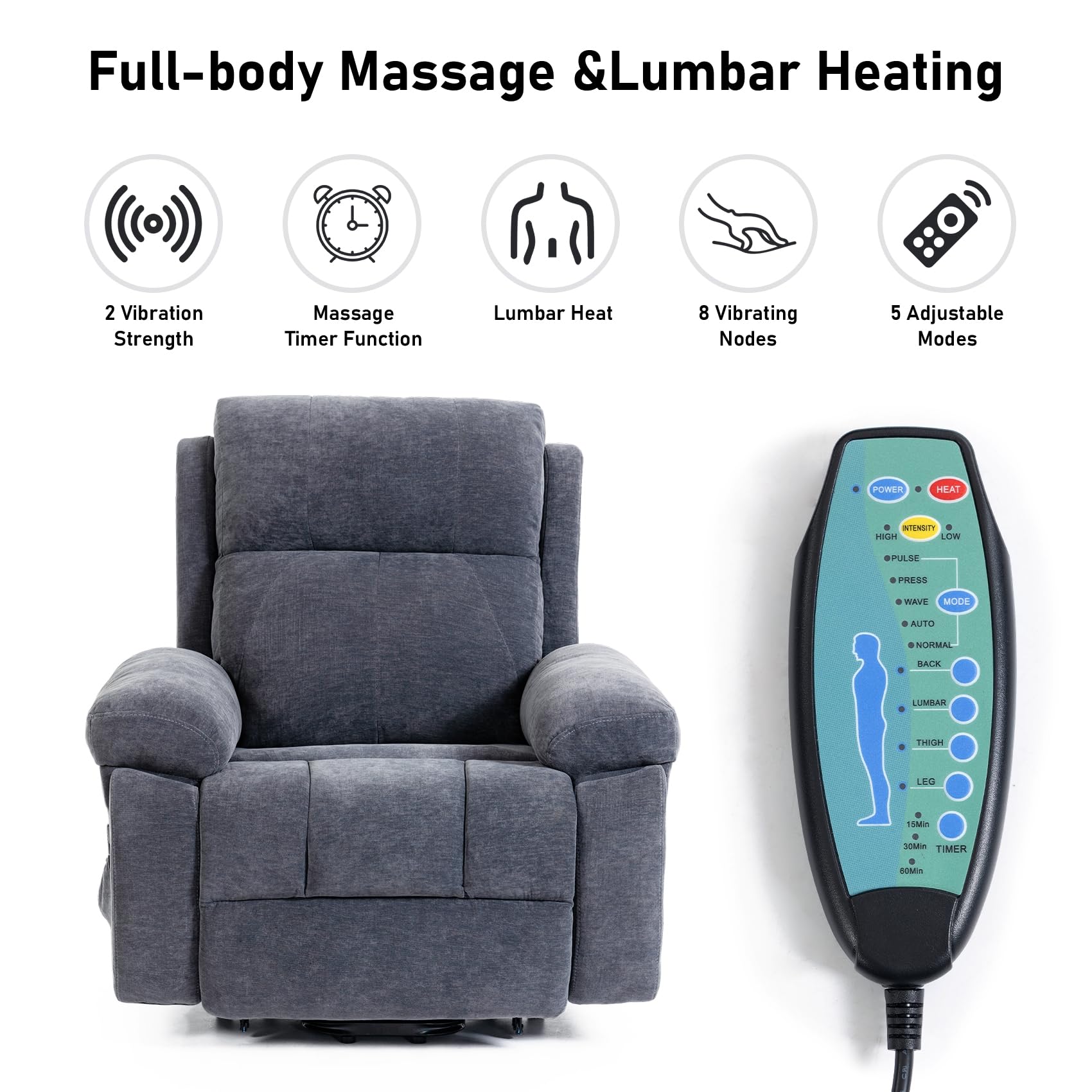 DYHOME Power Lift Recliner Chair for Elderly with Vibration Massage and Lumbar Heating, Electric Lift Recliner Single Sofa with Side Pocket, Two Hidden Cup Holders for Living Room