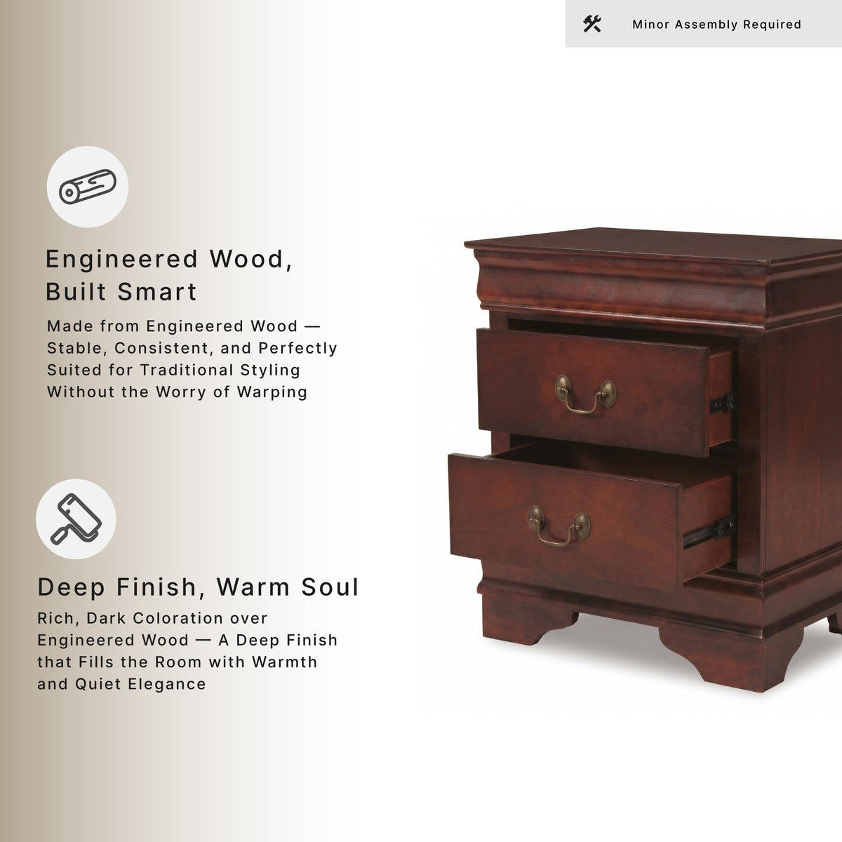 Signature Design by Ashley Alisdair 2 Drawer Nightstand, Reddish Brown