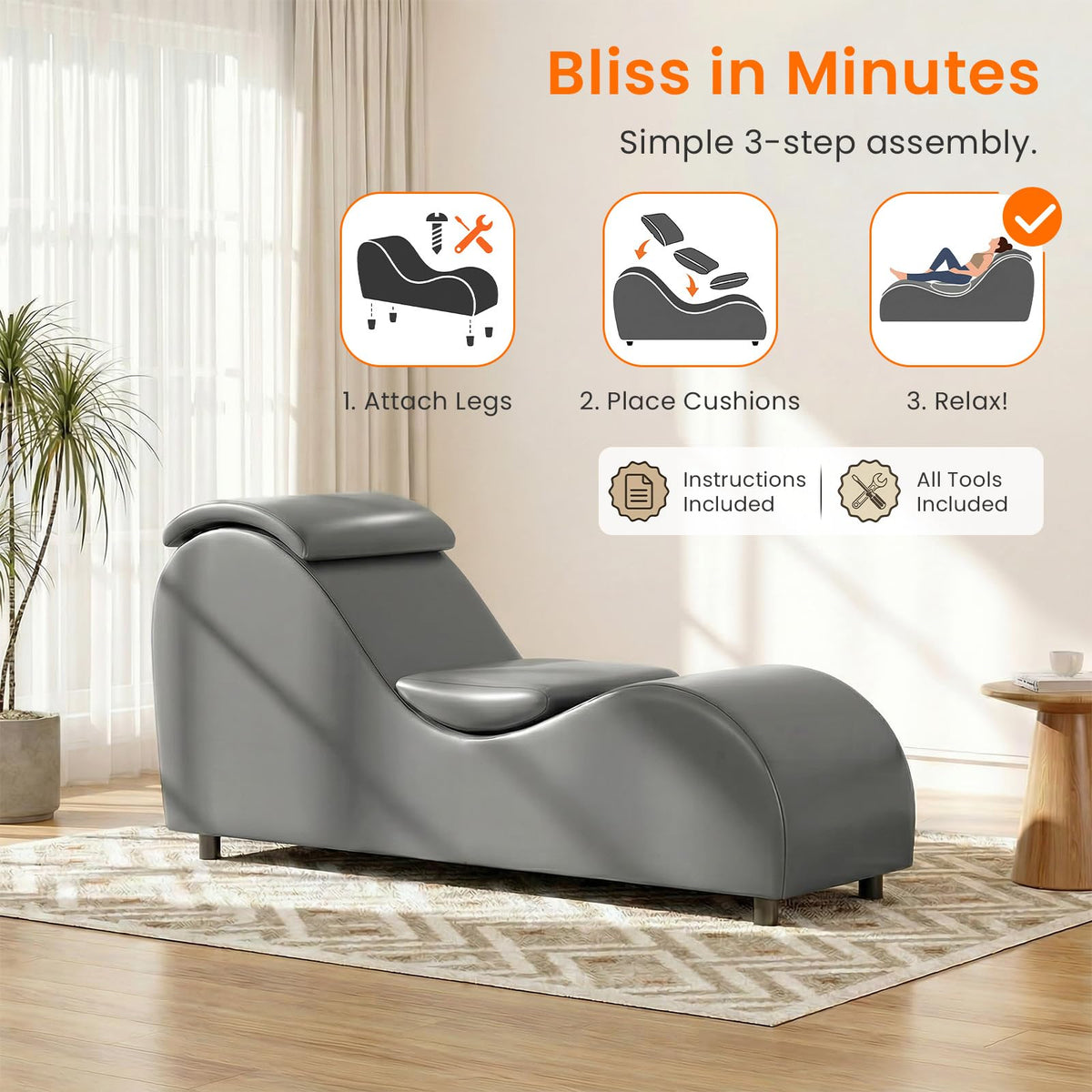 ijuicy Faux Leather Chaise Lounge, Reading Chair for Office, Living Room