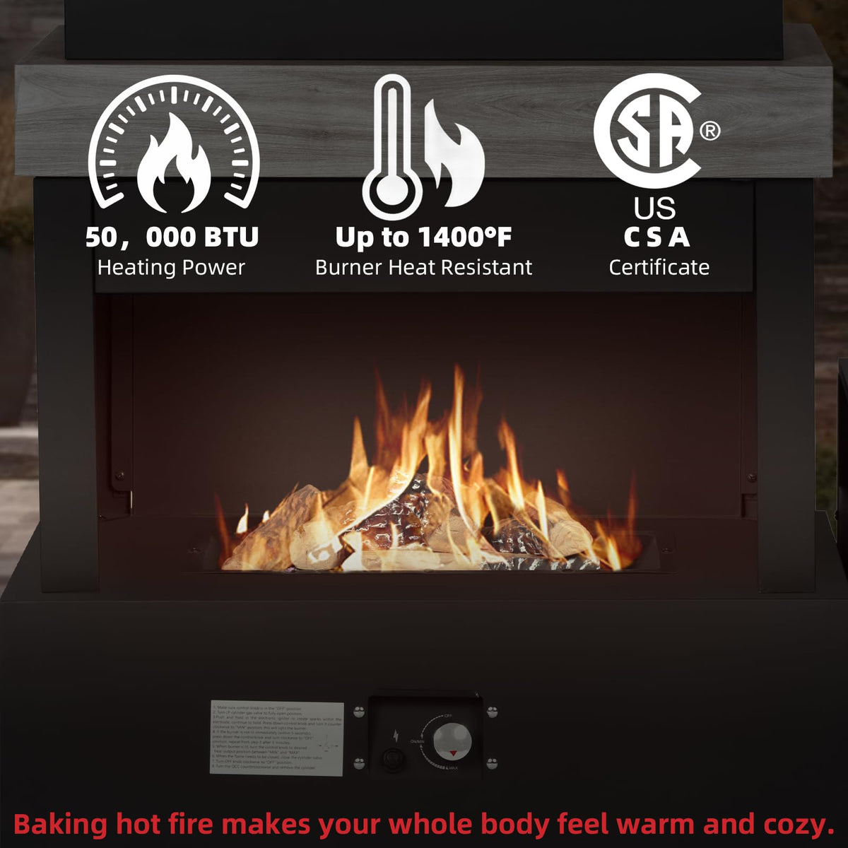 40.5" Outdoor Propane Fireplace with Tank Storage and Dust Cover-