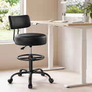 SONGMICS Drafting Chair with Backrest, Height Rolling Stool, PU Leather