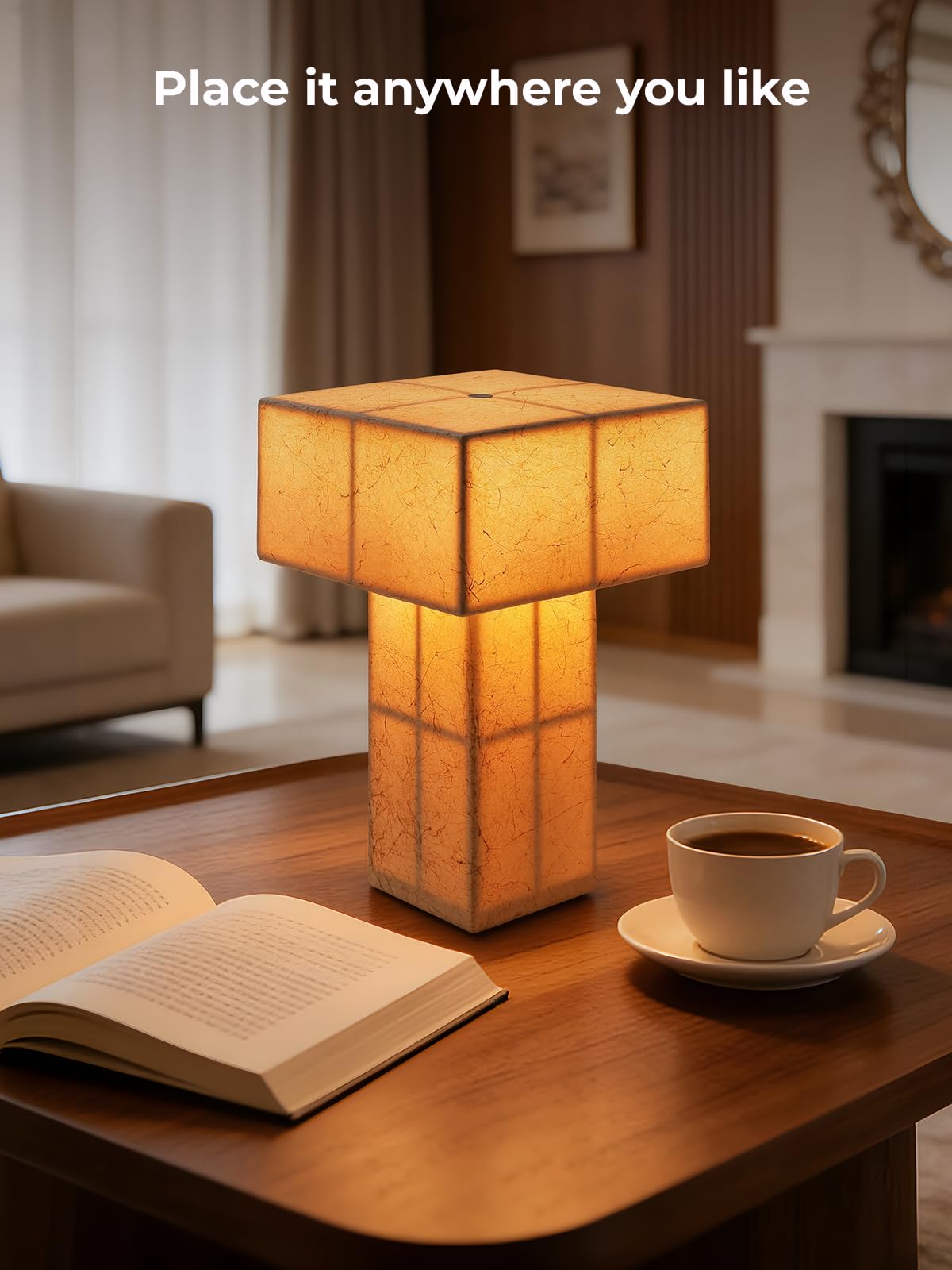 INSSKY 9.1''Mid Century Modern Table Lamp,Handmade Bedside Lamp with Dimmable,Cordless Rechargeable Lamp for Home Decor,LED Ambient Lighting for Nightstand,Living Room,Bedroom,Bulb Included(Yellow)
