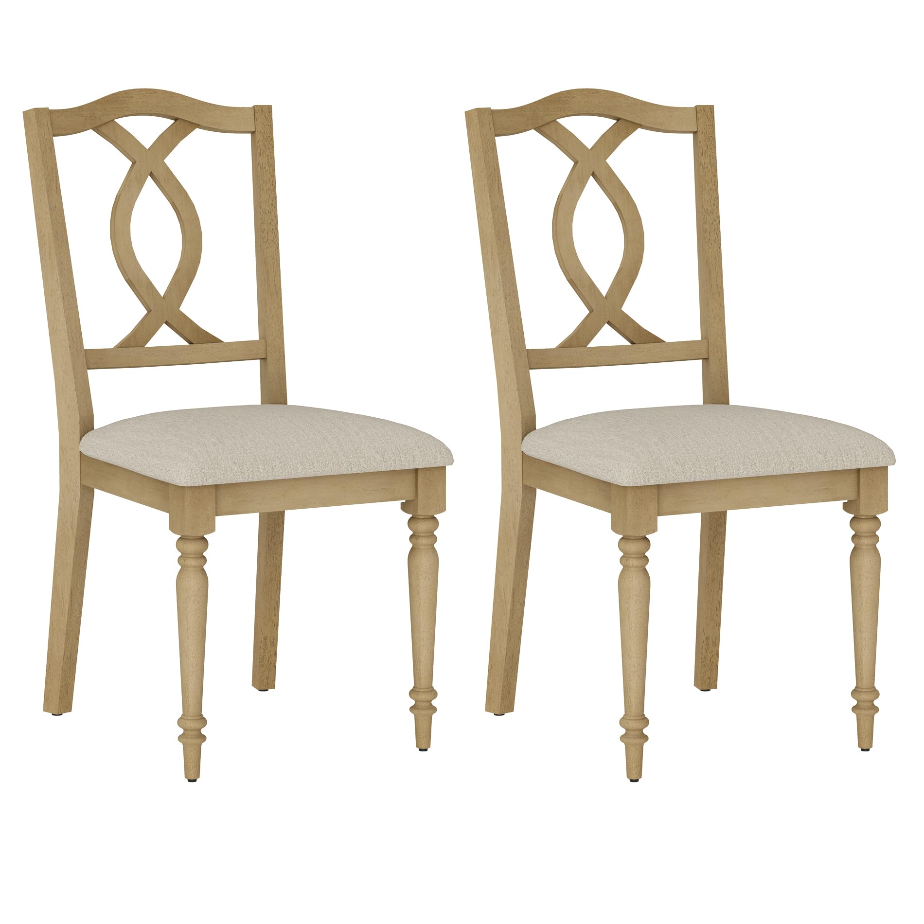 WAMPAT Dining Chairs Set of 2 Upholstered Chairs, Wood Dining Chair with Cross-Back & Rubber Wood Gourd-Shaped Leg, Farmhouse Kitchen Chair for Dining Room, Living Room, Oak