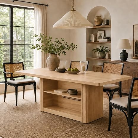 63" Fluted Dining Table with 2-Tier Storage Shelf