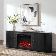 KISLOT 70'' Fluted Fireplace TV Stand for TVs Up to 80",Sliding Tambour Doors,Modern Entertainment Center with 23" Electric Fireplace, Power Outlet & Cable Management, Media Console for Living Room