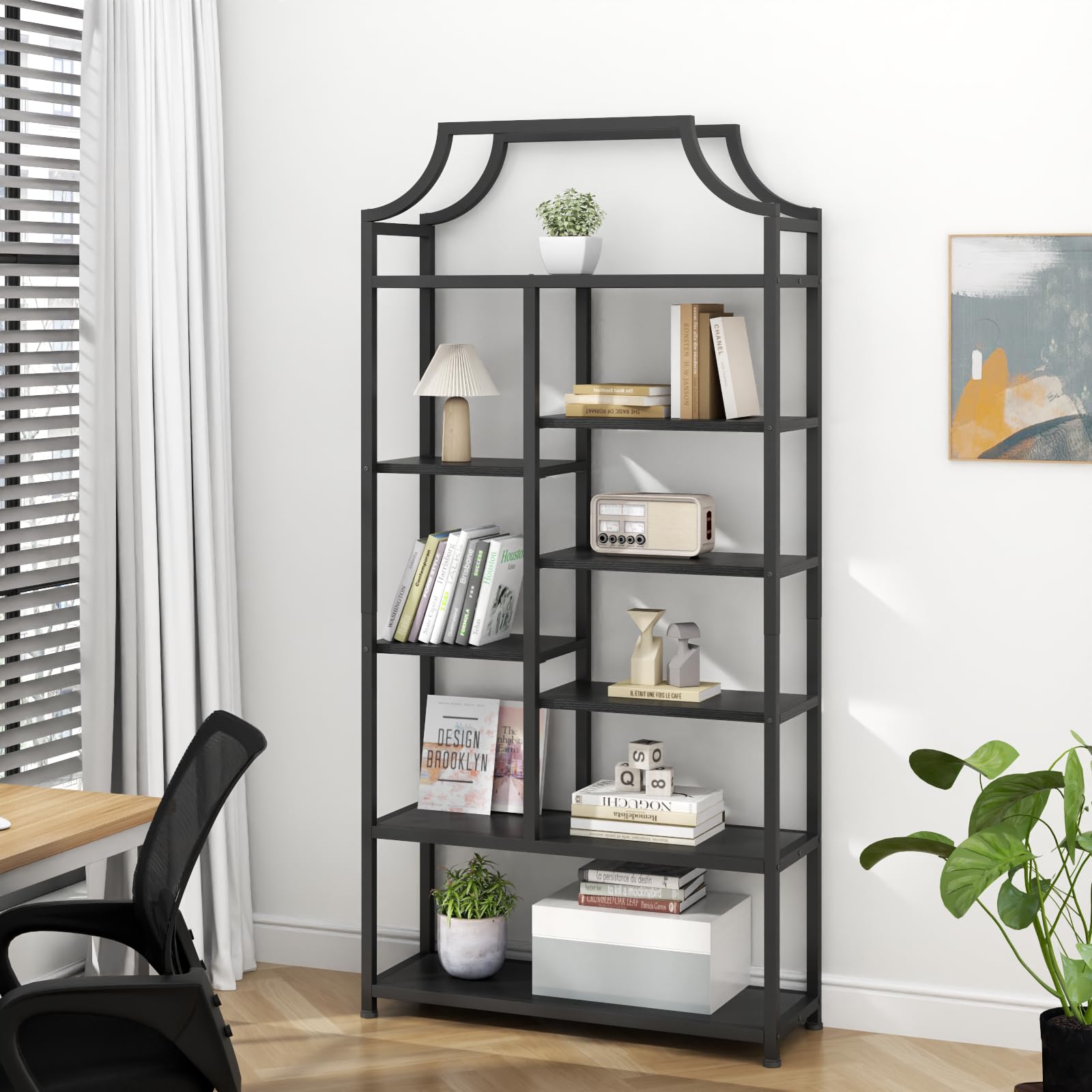 8-Shelf Etagere Bookcase with Metal Frame