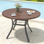 Anmutig 41" Round Outdoor Dining Table Metal Patio Table Brown Top