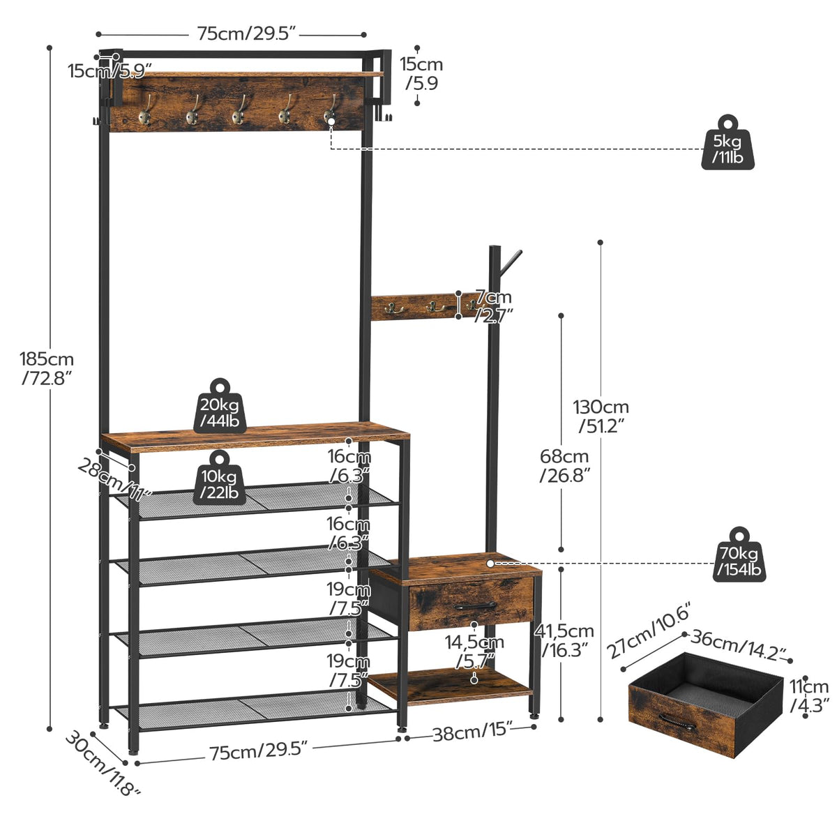 Entryway Hall Tree with Shoe Bench