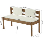 LITTLE TREE Solid Wood Entryway Bench, 49" Dining Bench with Back, Wood Settee Bench with Upholstered Seat, Farmhouse Bedroom Bench for End of Bed, Dining Room, Mudroom, Entryway, White + Walnut Brown