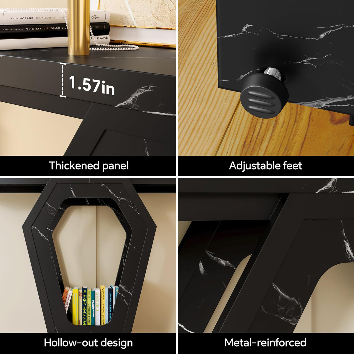 Black Marble-Look Console Table