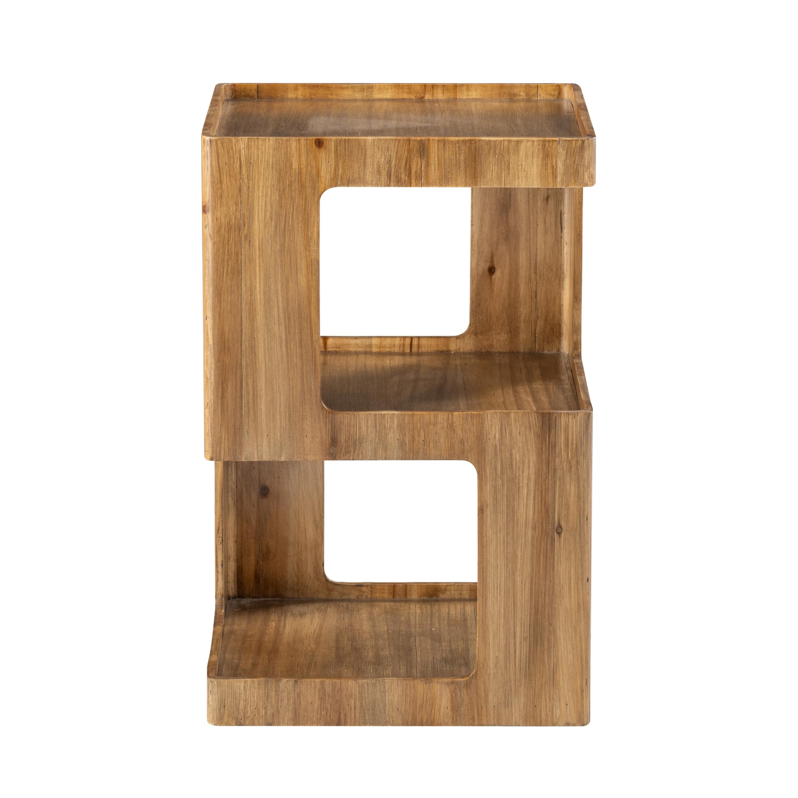 Geometric Wood End Table – 3-Tier Open Shelf