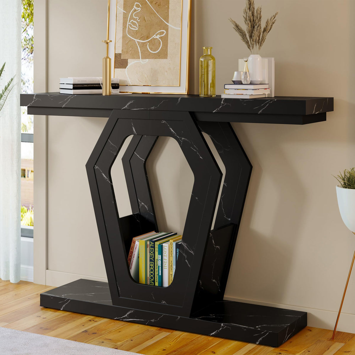Black Marble-Look Console Table
