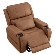 CHITA Power Lift Recliner Chair for Elderly with Heat and Massage, Genuine Leather Electric Lift Chairs with Cup Holder, Removable Lumbar Pillow, 2 Side Pockets, Leather in Saddle