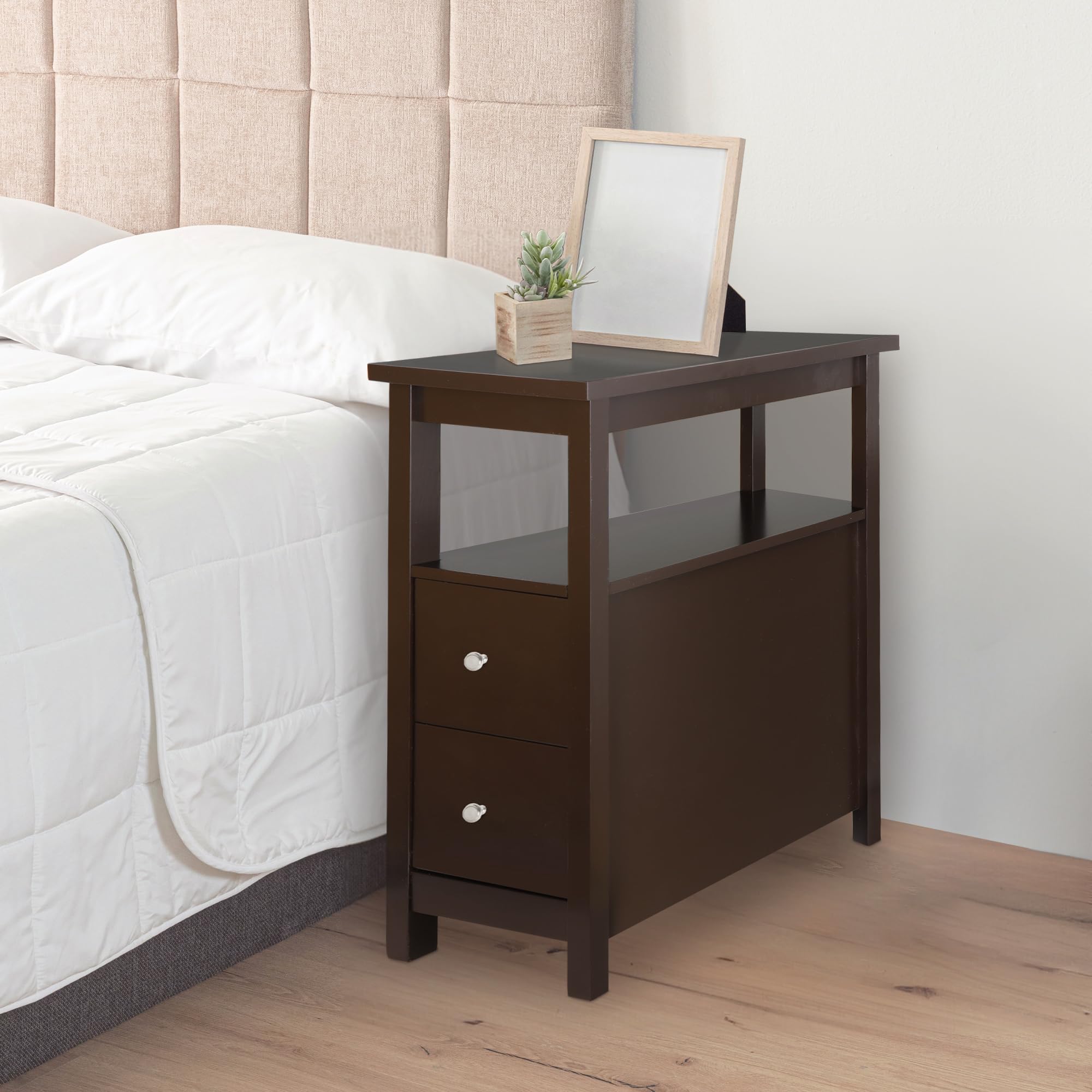 Slim End Table with Drawer & Storage Shelf