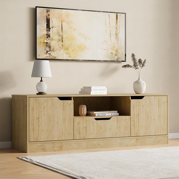 TV Stand with Storage Cabinet, 2 Doors & Drawer – Fits Up to 65"