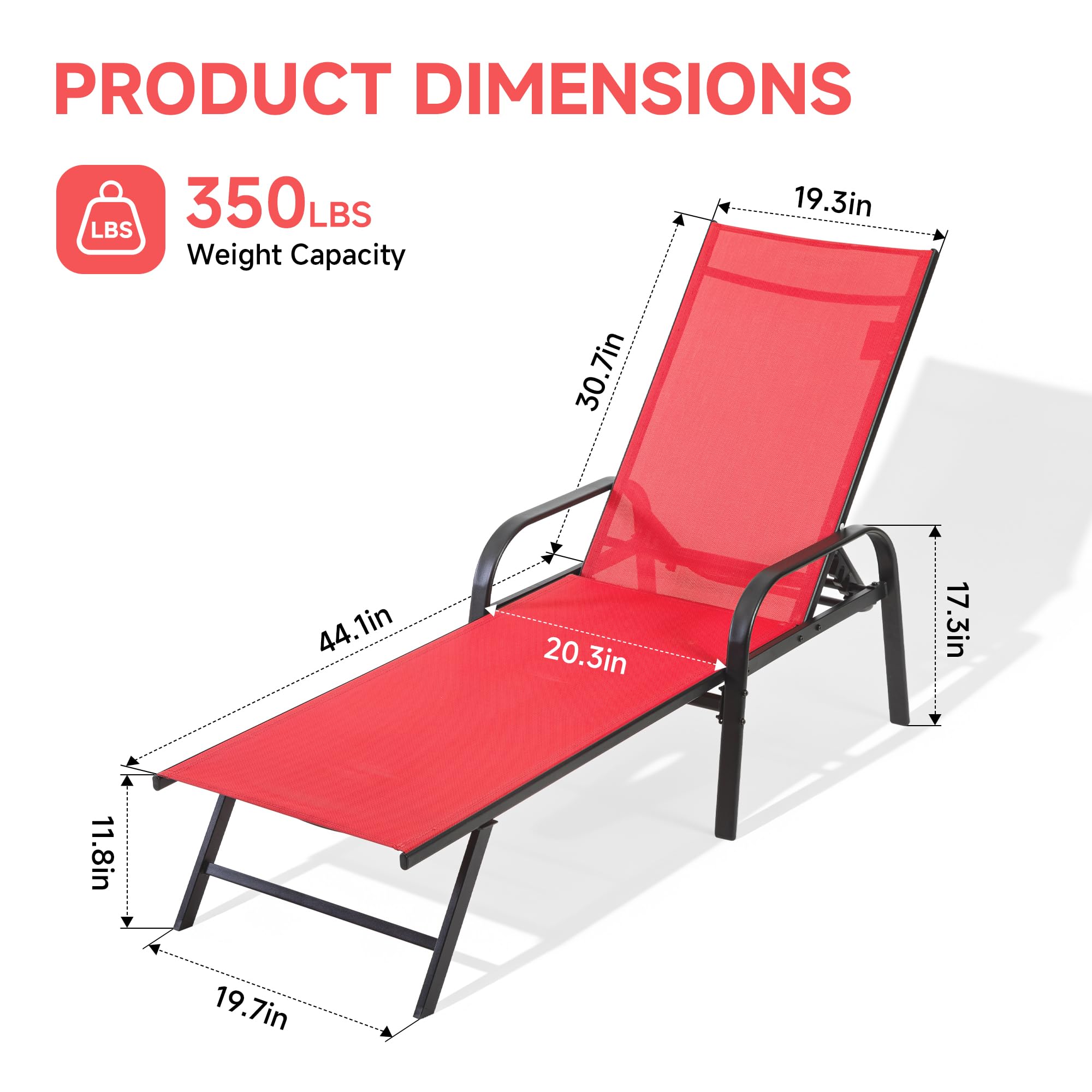 Outdoor Chaise Lounge Chair with 5-Position Recliner