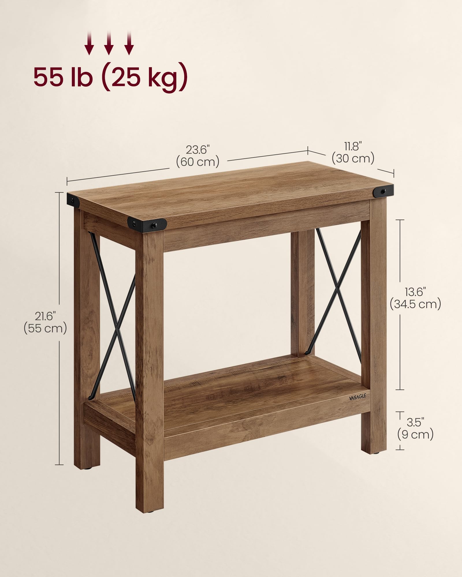 2-Tier Farmhouse End Table with Bottom Shelf