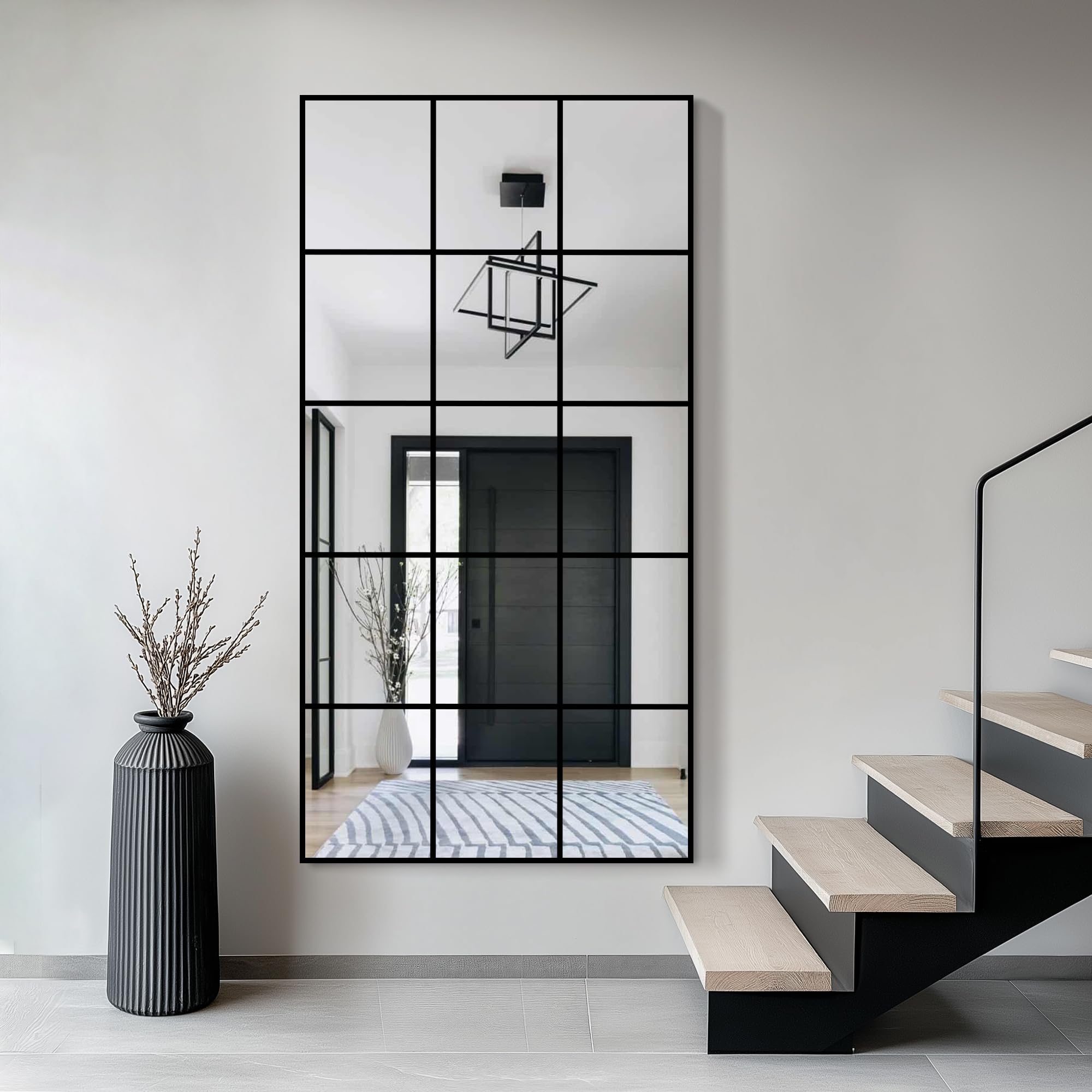 LAWADA Large Window Pane Full Length Mirror for Wall, 28"x55" Black Rectangular Wall Mirror for Living Room, Bedroom, Entryway, Hanging or Leaning