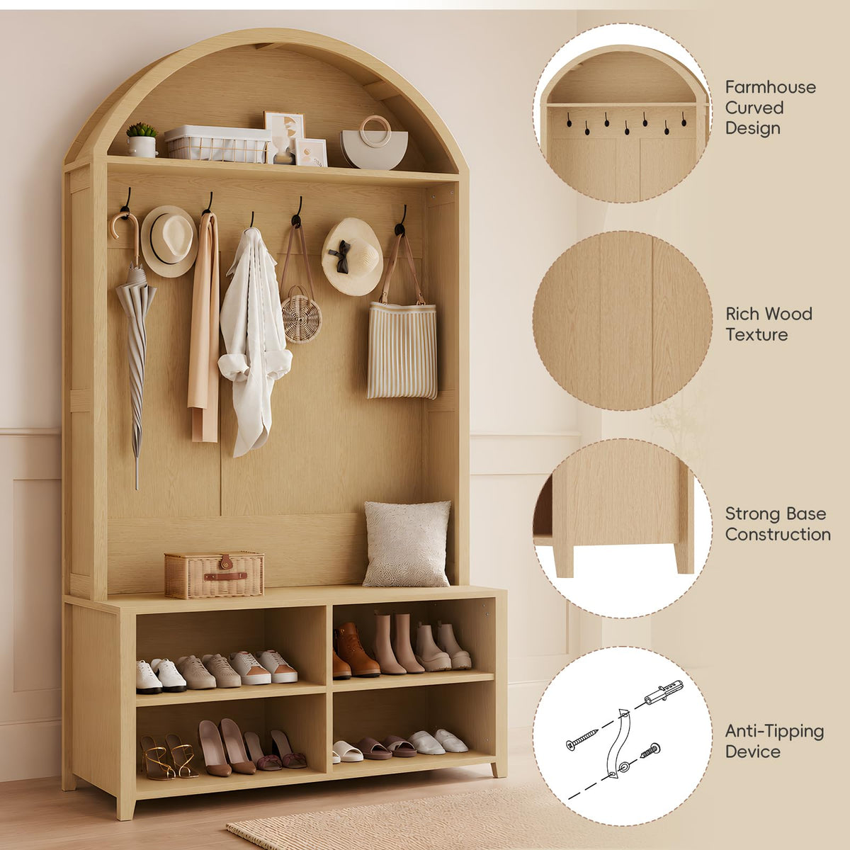 Arched Hall Tree with Shoe Storage