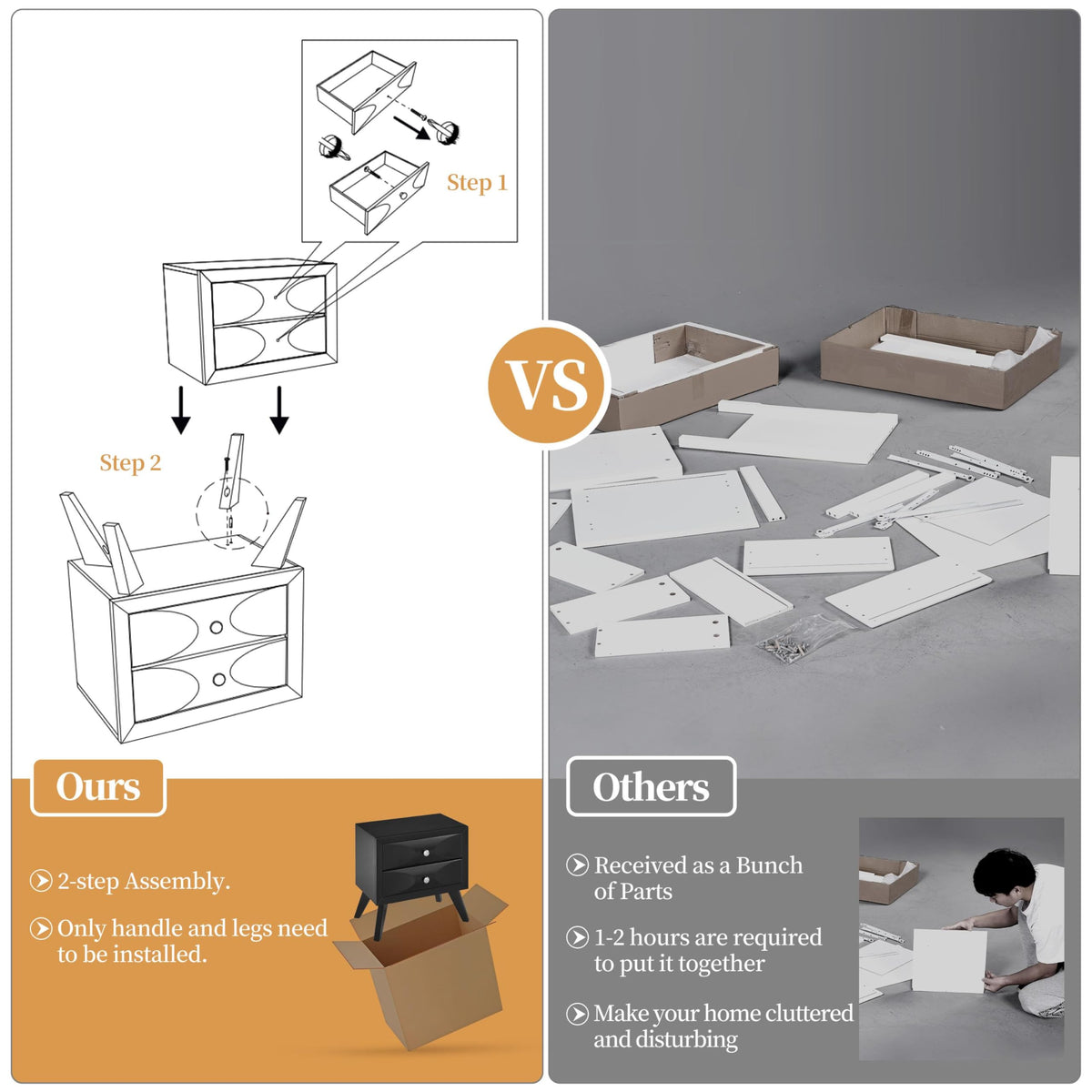 Black 2-Drawer Nightstand