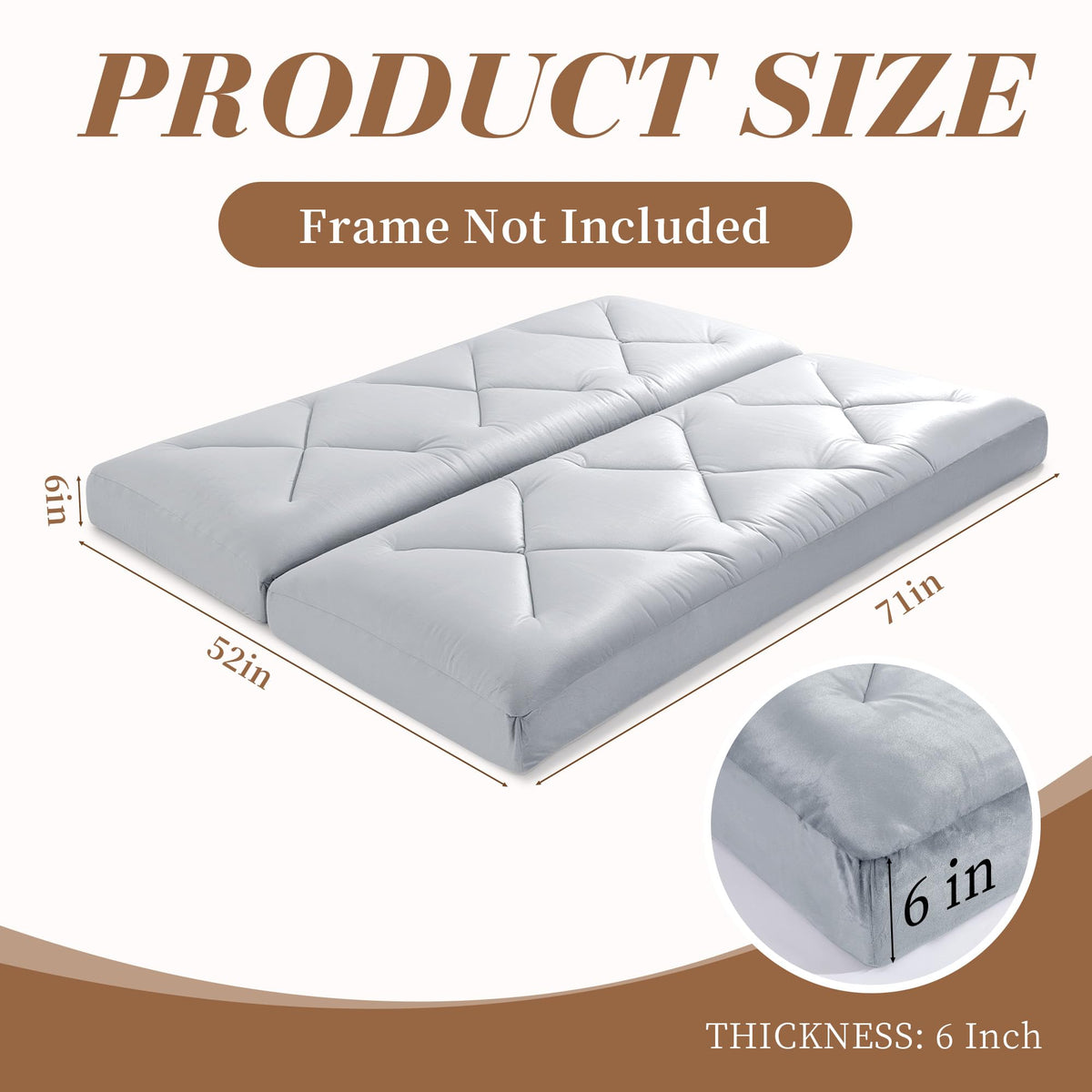 MABOZOO Foldable 6'' Full Size Futon Mattress, Dual-Sided Foam Design Sleeper Sofa Bed with Zipper Connection, Memory Foam Floor Mattress Fits Futon Frames (Frame Not Included)
