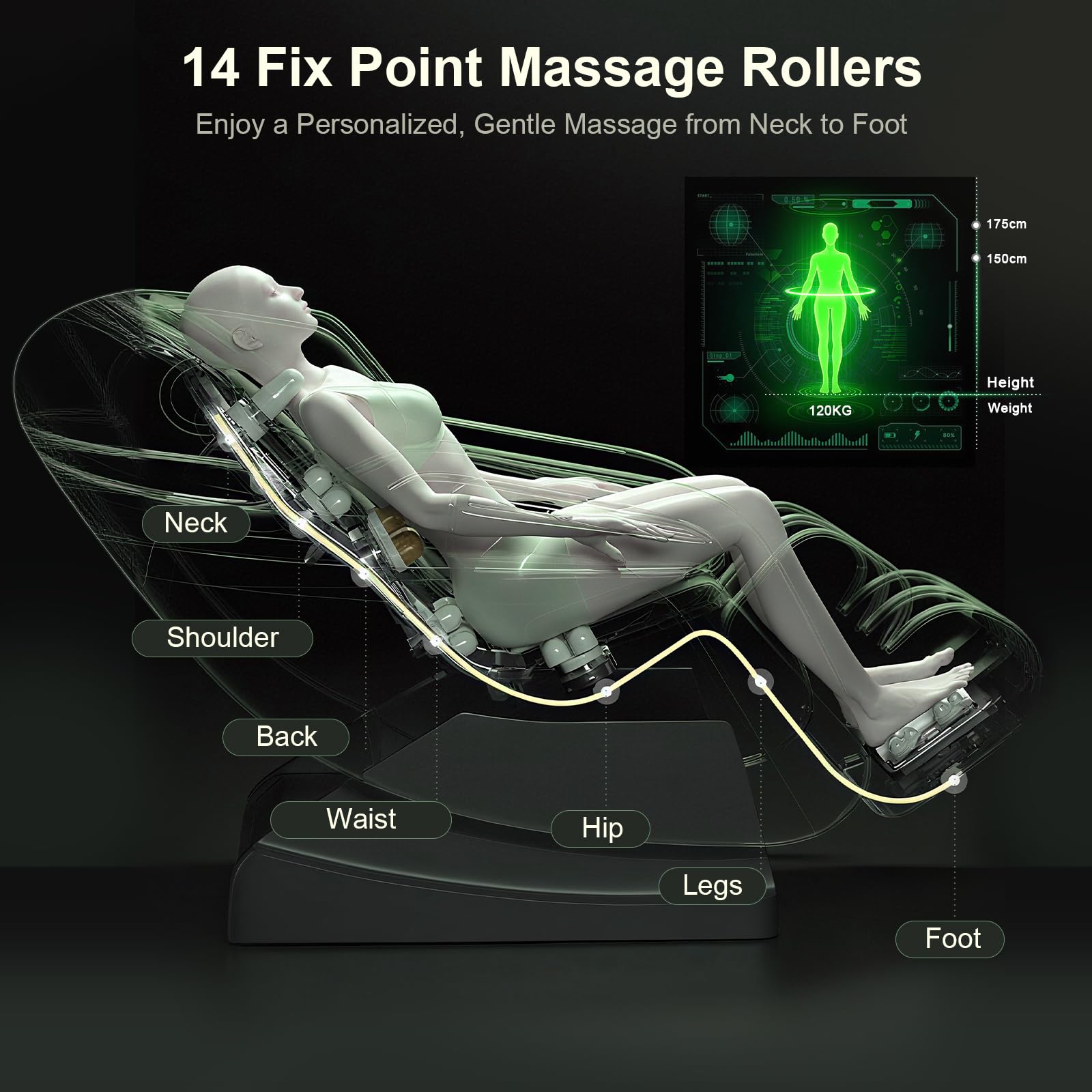 2026 Massage Chair Full Body, Zero Gravity Massage Chair Recliner with 14 Fixed Rollers, 8 Airbags, Foot Massage, Lumbar Heating, Touch Screen, Bluetooth Speaker & Ambient lighting for Lover, Parents