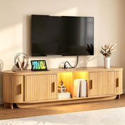 Extendable Fluted TV Stand with LED Lights & Power Outlet