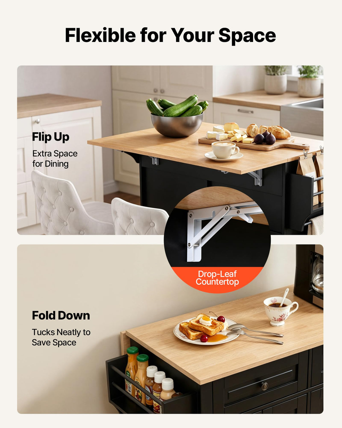 Black Drop Leaf Kitchen Island Cart