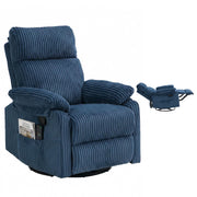 YunKiTech 360° Swivel Rocker Corduroy Manual Recliner Chair 350LBS Blue