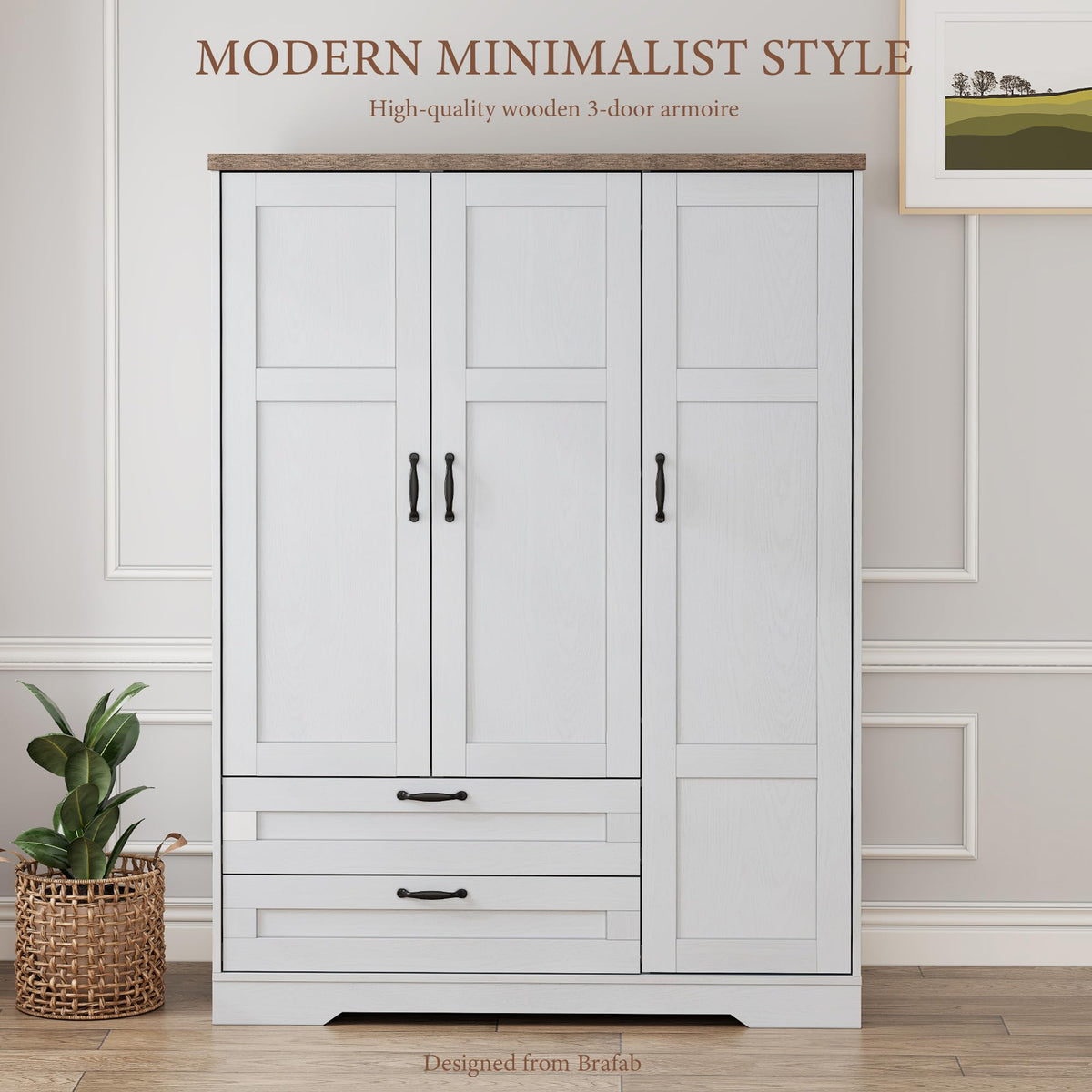 White 3-Door Wardrobe with Mirror